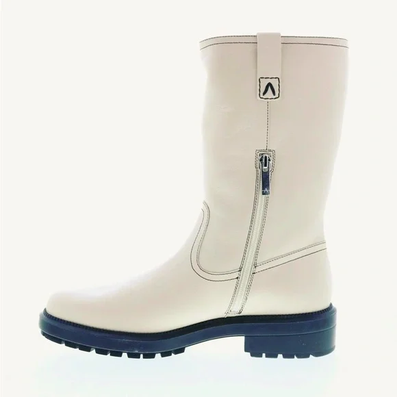 Aquatalia Lilah Leather Mid-Calf Boots Cream 7 - Picture 3 of 15